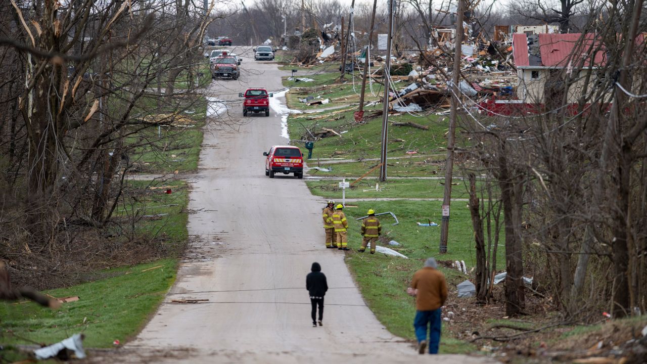 Tornado damage is seen in Sullivan, Indiana, Saturday, April 1, 2023. 