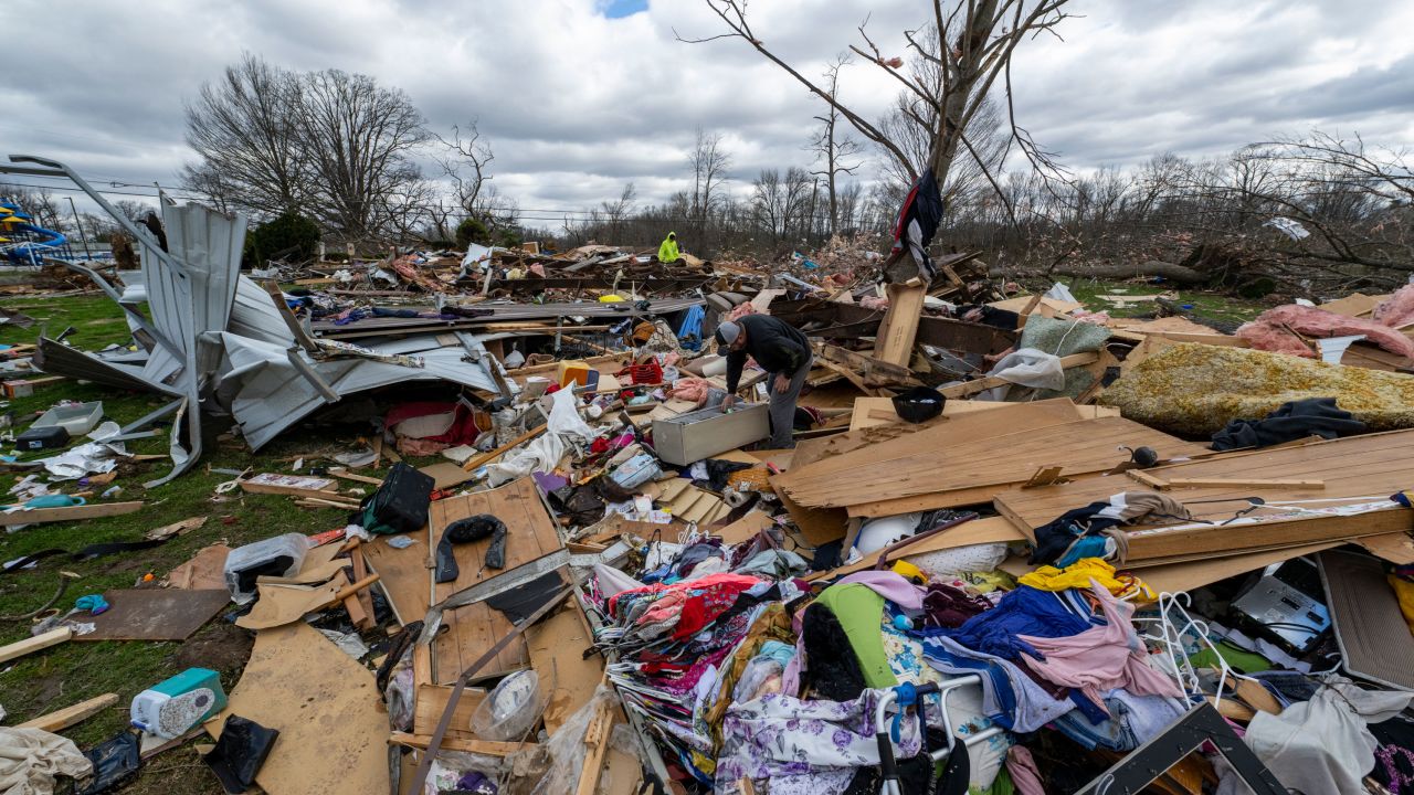 Tornado damage is seen in Sullivan, Indiana, Saturday, April 1, 2023.