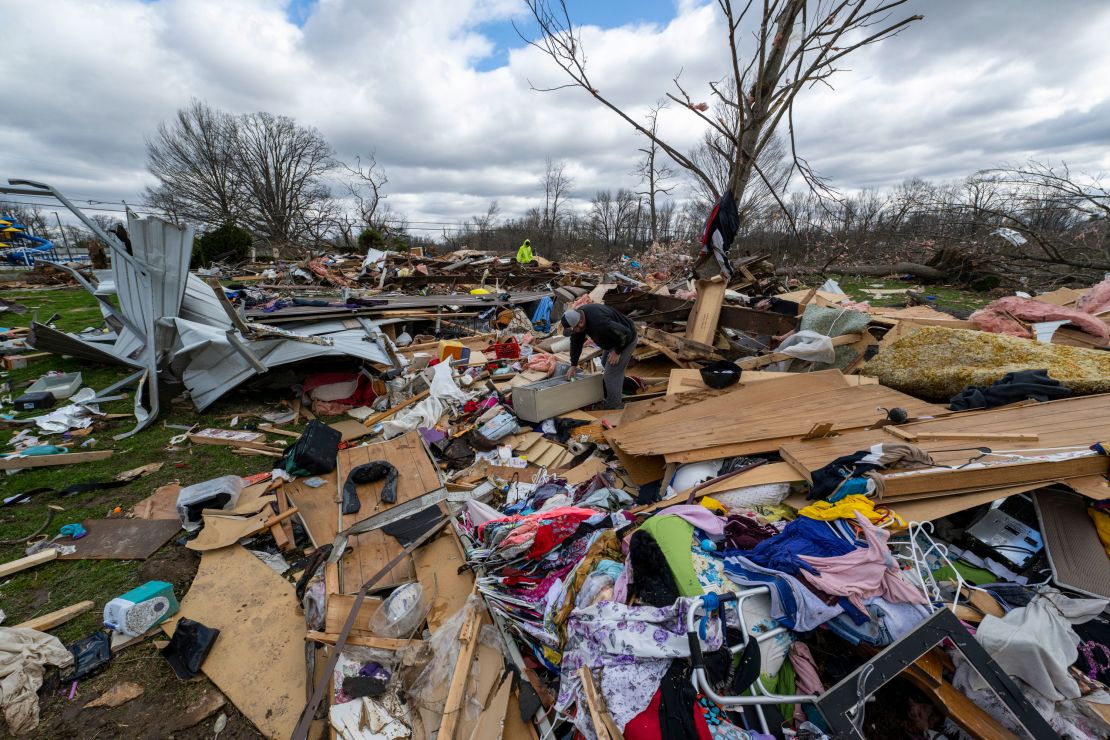 Tornado damage is seen in Sullivan, Indiana, on Saturday, April 1, 2023.