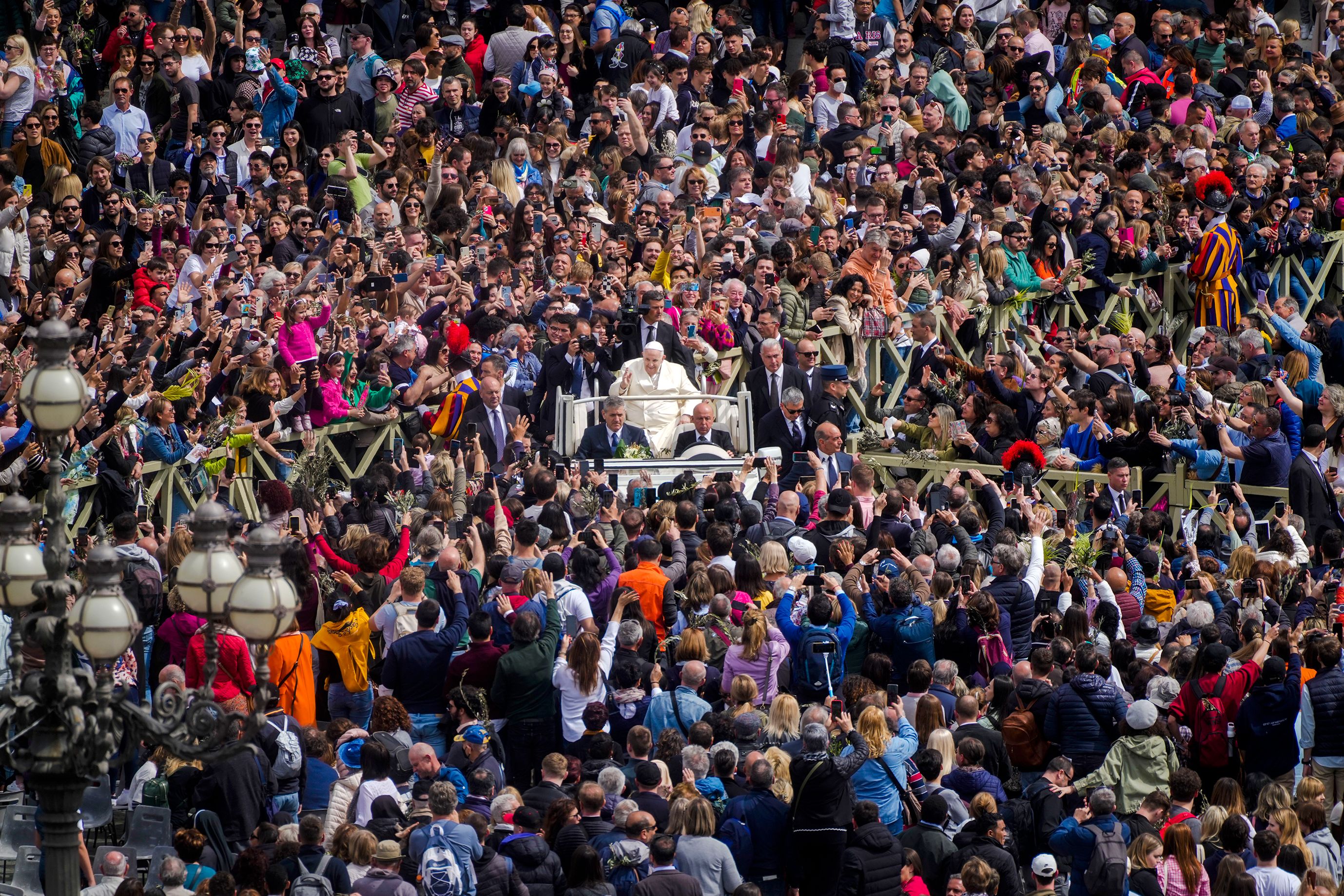 The Pope leaves Palm Sunday Mass at St. Peter's Square in April 2023.