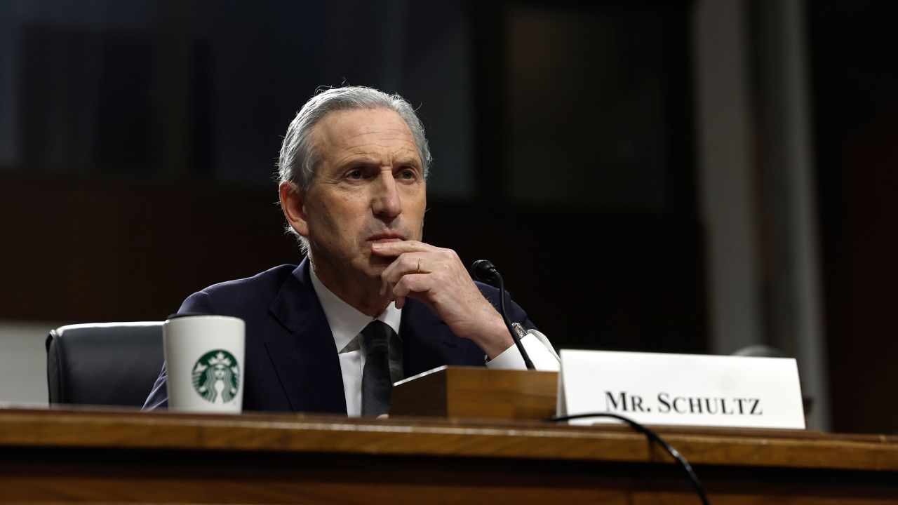 Former Starbucks CEO Howard Schultz testifies before the Senate Health, Education, Labor, and Pensions Committee in the Dirksen Senate Office Building on Capitol Hill on March 29, 2023 in Washington, DC. The Committee will be discussing the formation of unions at Starbucks stores across the country and hear from witnesses who have been fired for their efforts to organize unions. 