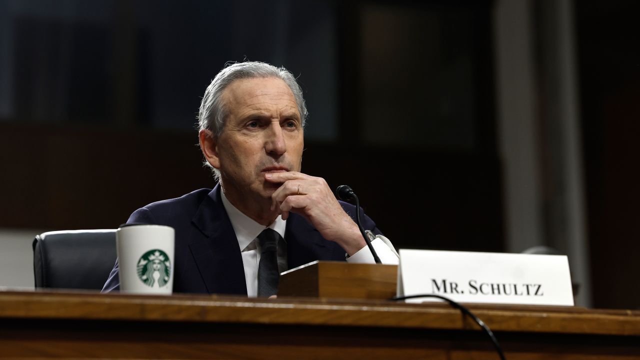 Former Starbucks CEO Howard Schultz testifies before the Senate Health, Education, Labor, and Pensions Committee in the Dirksen Senate Office Building on Capitol Hill on March 29, 2023 in Washington, DC. The Committee will be discussing the formation of unions at Starbucks stores across the country and hear from witnesses who have been fired for their efforts to organize unions.