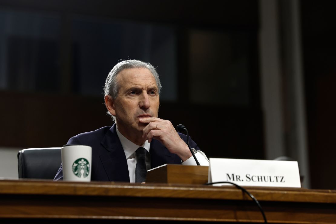 Howard Schultz testified before the Senate Health, Education, Labor, and Pensions Committee in the Dirksen Senate Office Building on Capitol Hill on March 29, 2023 in Washington, DC.