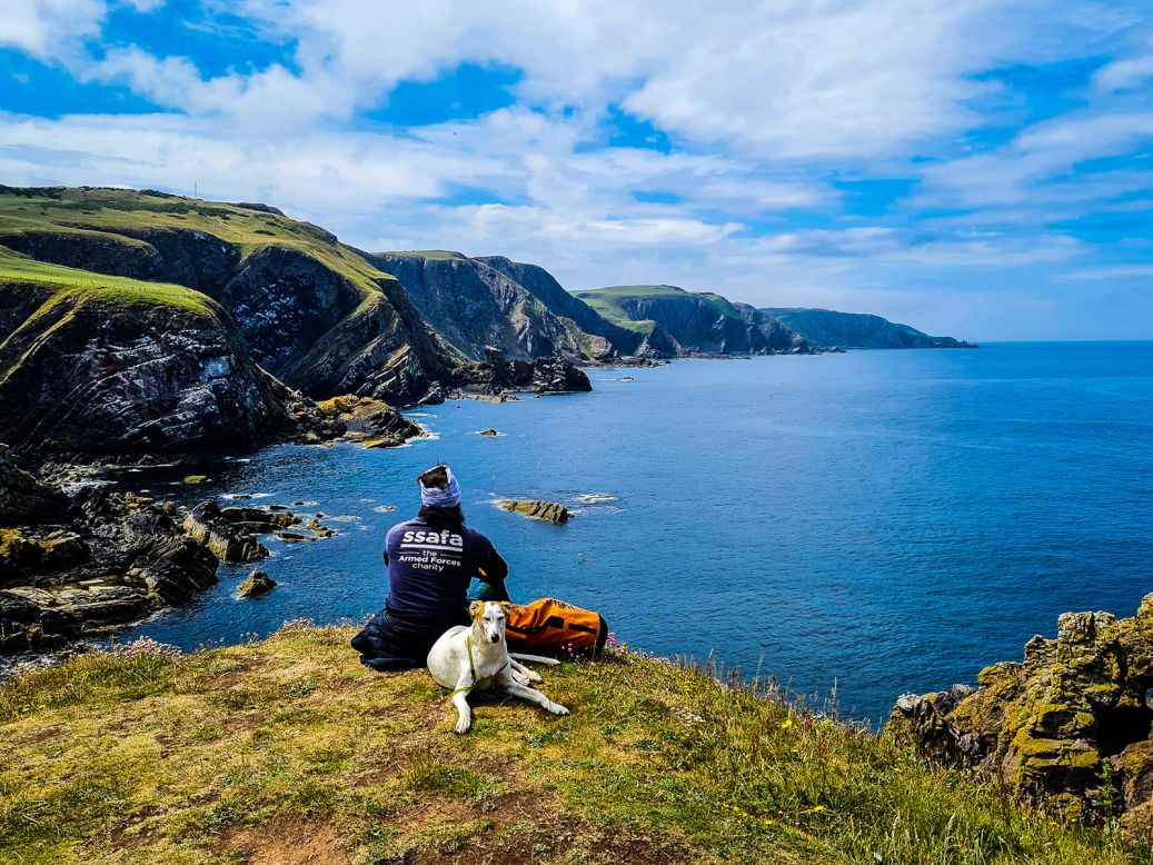 <strong>Epic walk: </strong>In August 2017, former paratrooper Christian<strong> </strong>Lewis, seen in St. Abbs, Scotland, set off from Swansea, Wales, with the aim of walking the entire UK coastline. He picked up dog Jet in Northern Ireland around nine-months into the journey.