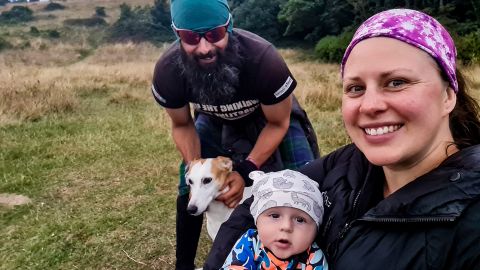 Chris Lewis began walking the UK coastline alone in 2017. Now he has his partner, son and dog along with him.