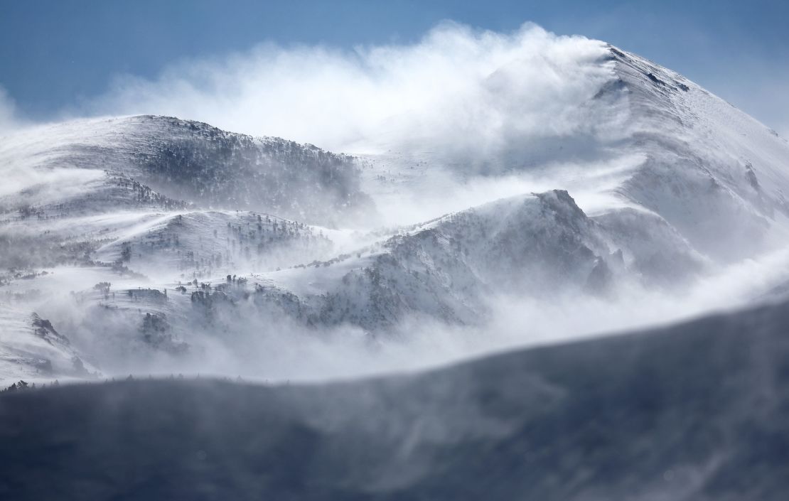 Snow blows across mountain tops March 29 near Mammoth Lakes, California. 