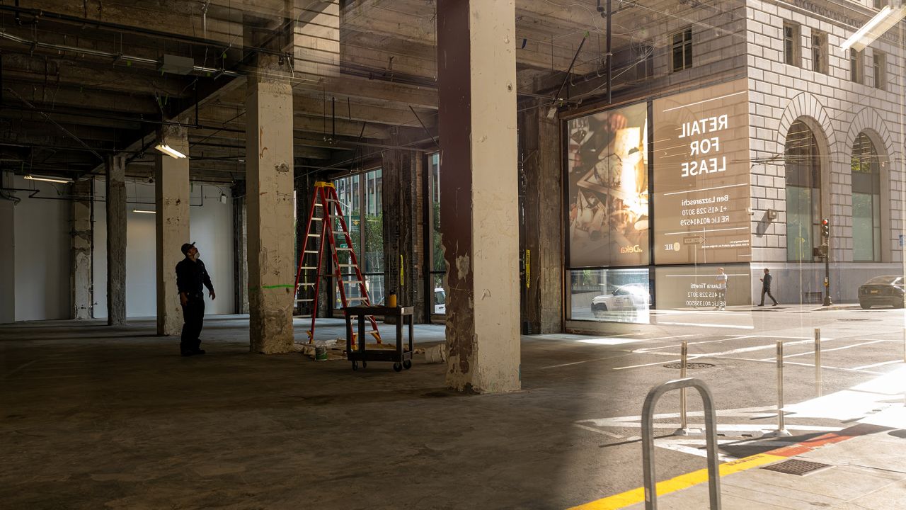 A worker inside a vacant office and retail building in San Francisco, California, on Oct. 10, 2022.