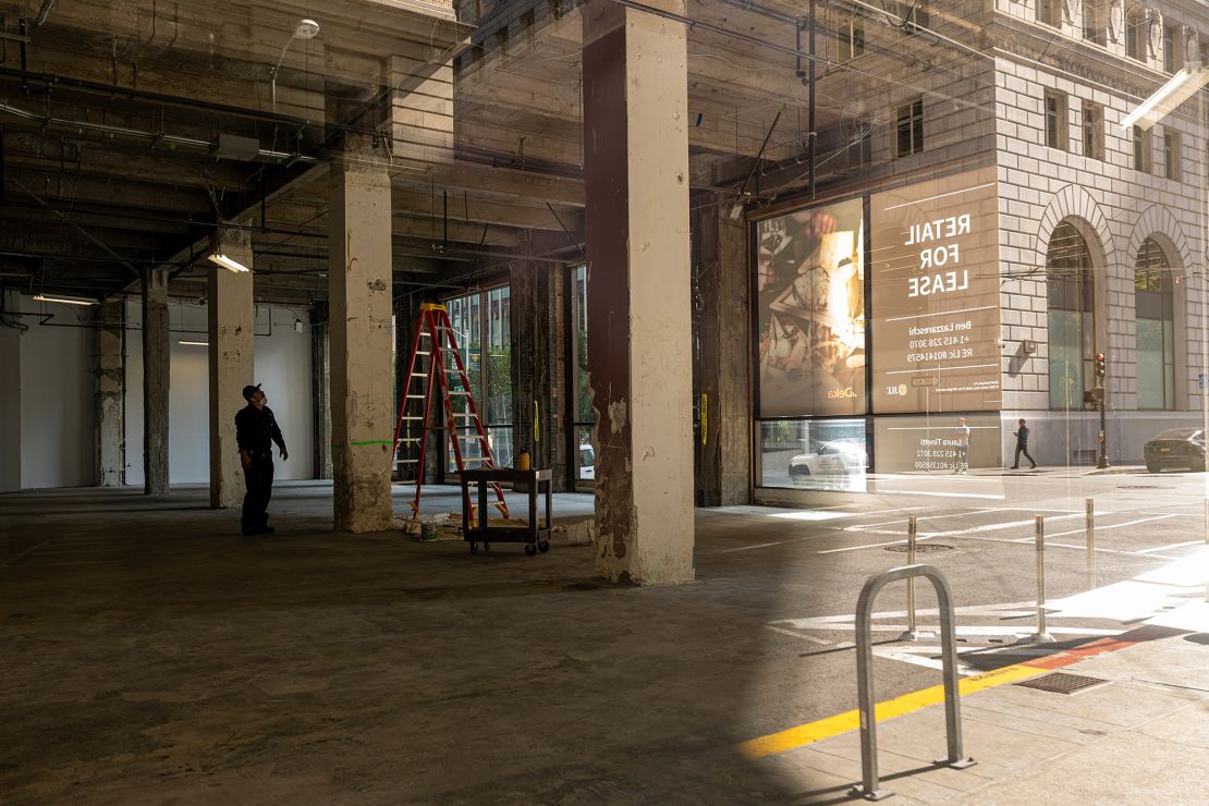 A worker inside a vacant office and retail building in San Francisco, California, on Oct. 10, 2022.