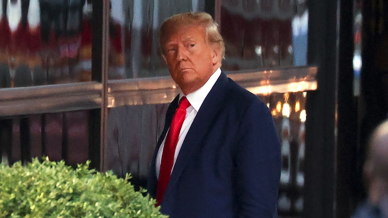 Former President Donald Trump arrives at Trump Tower, Monday, April 3, 2023, in New York.