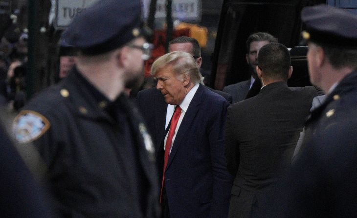 Trump arrives at Trump Tower on April 3, 2023.