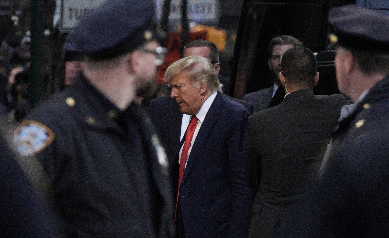 Trump arrives at Trump Tower on April 3, 2023.