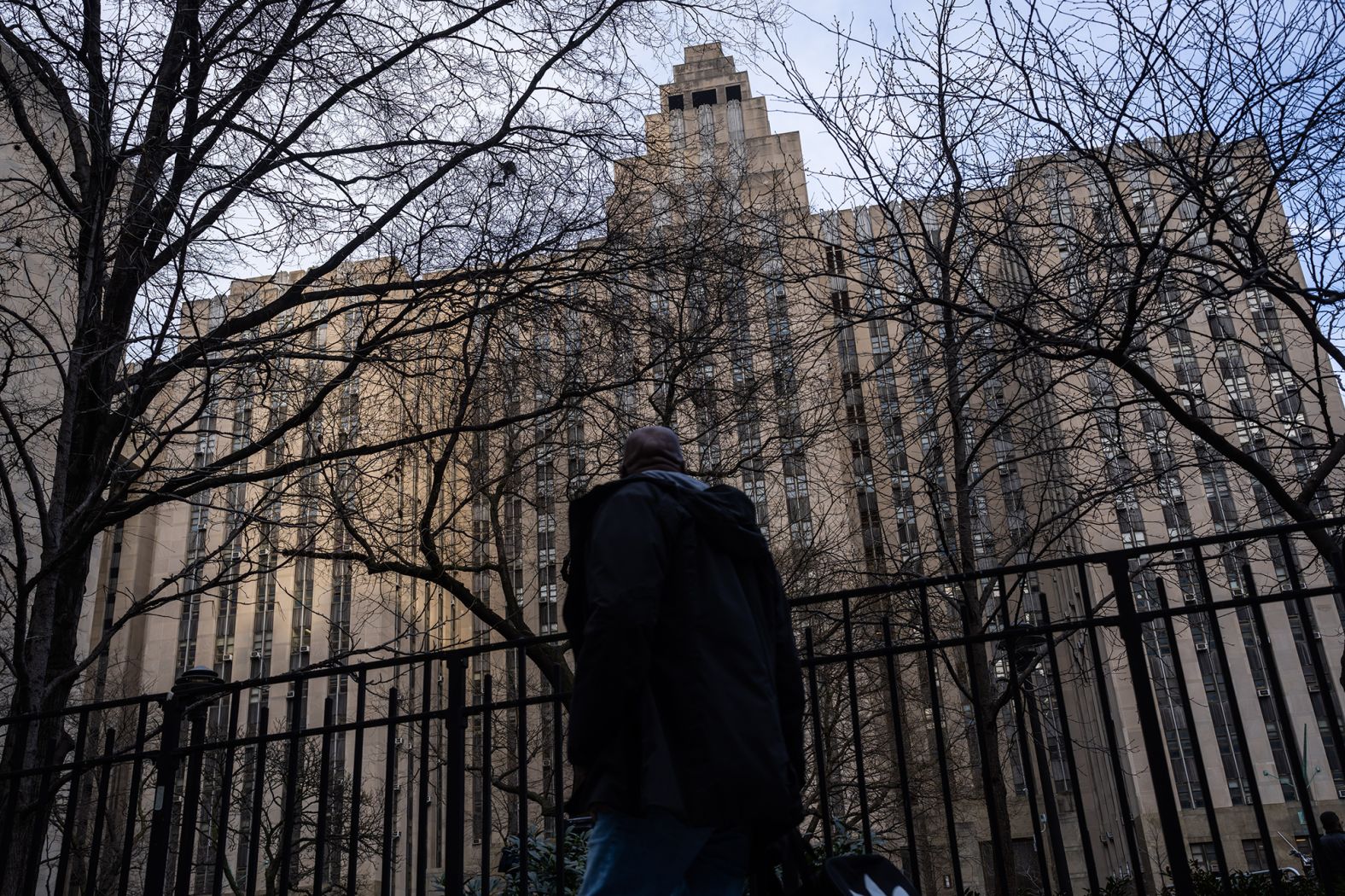 A man walks past the Manhattan Criminal Courthouse on April 3.