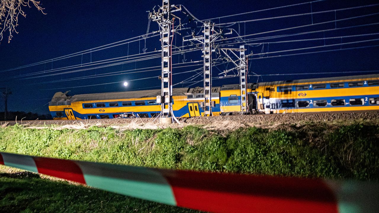 A passenger train carrying about 50 people derailed in Voorschoten, the Netherlands, on April 4.