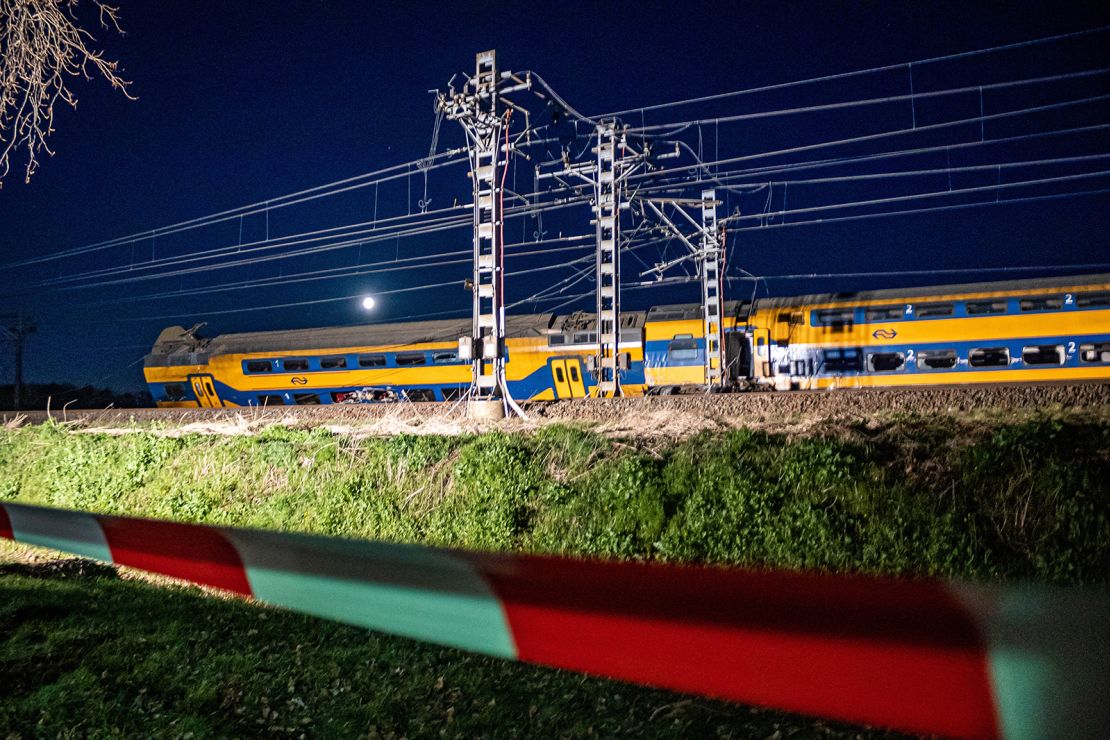 A passenger train carrying about 50 people derailed in Voorschoten, the Netherlands, on April 4.