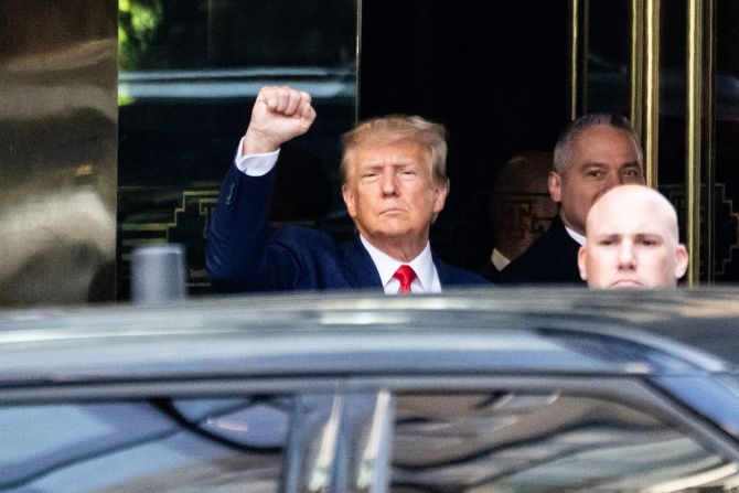Trump leaves Trump Tower in New York before heading to the courthouse on April 4, 2023.