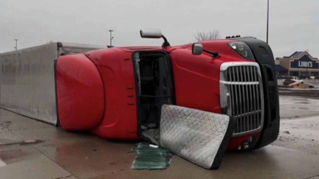 Severe weather in Illinois overturned a semitruck Tuesday near Moline, which borders the Mississippi River.