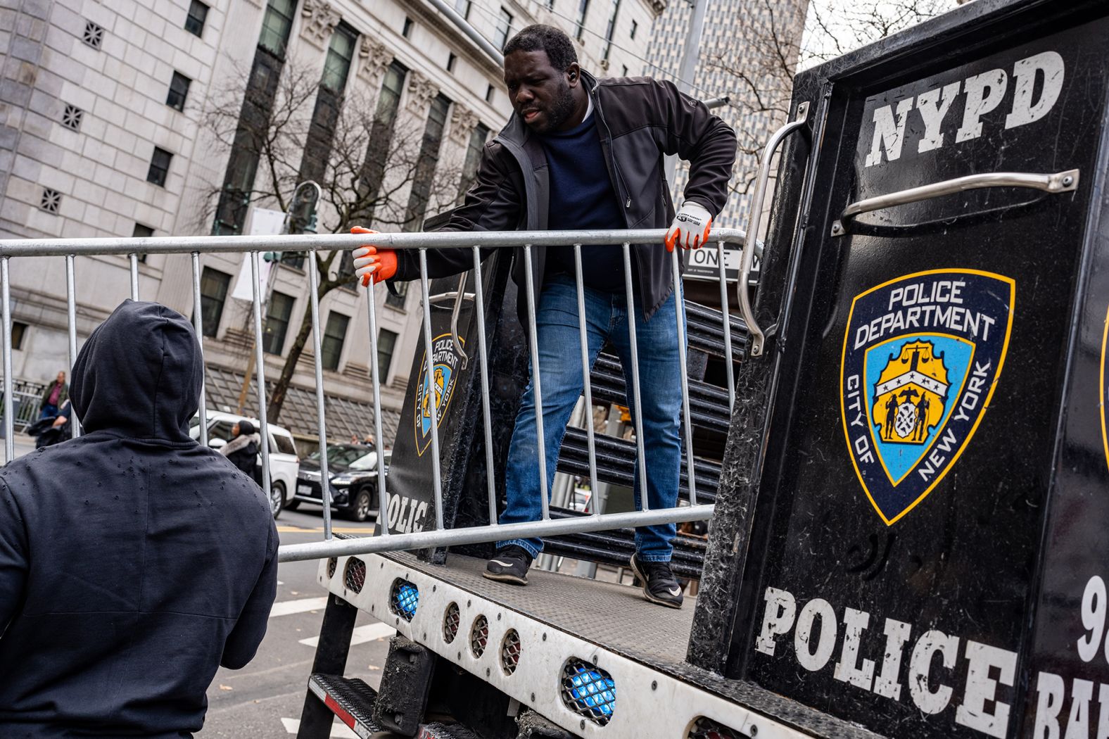 Barricades are dismantled after Trump left the Manhattan Criminal Courthouse on April 4.