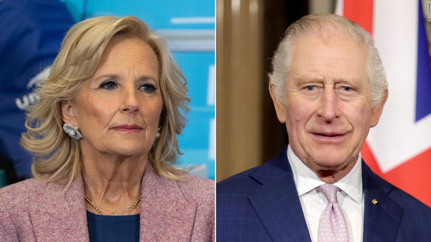 First lady Jill Biden and King Charles III of the United Kingdom. 