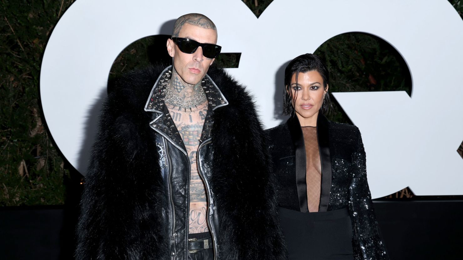(From left) Travis Barker and Kourtney Kardashian at the GQ Men of the Year Party in West Hollywood in November 2022. 