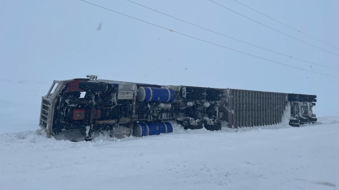 A semi loaded with cattle tipped over in South Dakota.