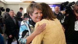 Supreme Court candidate Janet Protasiewicz greets supporters during her the election night watch party for state Supreme Court at Saint Kate - The Arts Hotel in Milwaukee on Tuesday, April 4, 2023. 