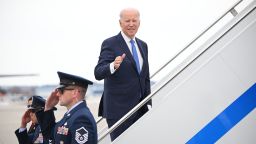 US President Joe Biden boards Air Force One before departing Minneapolis-Saint Paul International Airport in Minneapolis, Minnesota, on April 3, 2023.