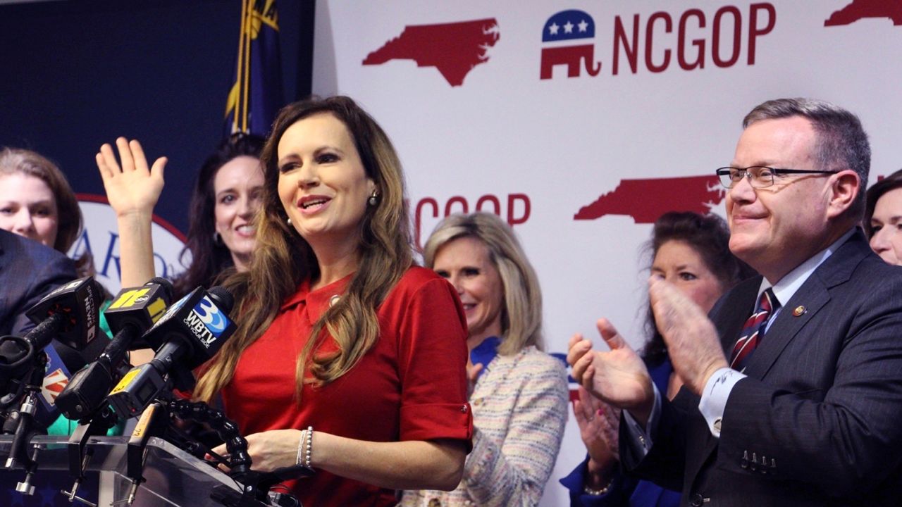 North Carolina state Rep. Tricia Cotham announces she is switching her party affiliation to the GOP at a news conference in Raleigh on April 5, 2023. 