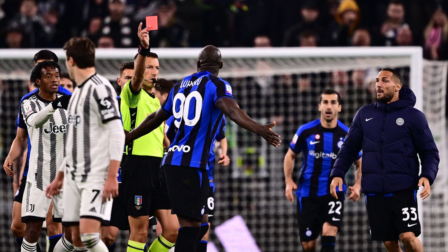 Inter Milan's Romelu Lukaku received a red card after celebrating in front of Juventus fans. 