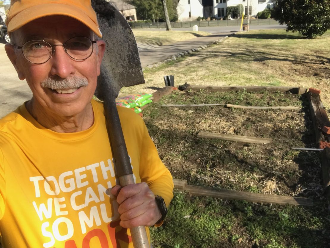 Nashville resident Tom Adkinson, 72, said he turns the soil of his three gardens by hand. This initial prep is fairly strenuous workout. 