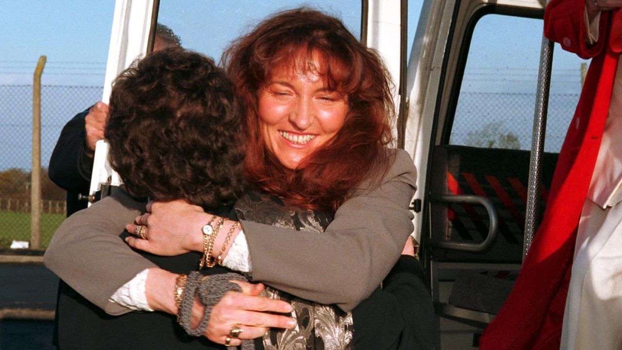 IRA prisoner Martina Anderson after being released from prison in Belfast, Northern Ireland, on Nov. 10, 1998. Anderson and fellow prisoner Ella O'Dwyer, right, were serving life sentences and were the last female IRA prisoners to be released under the terms of the Good Friday Agreement.