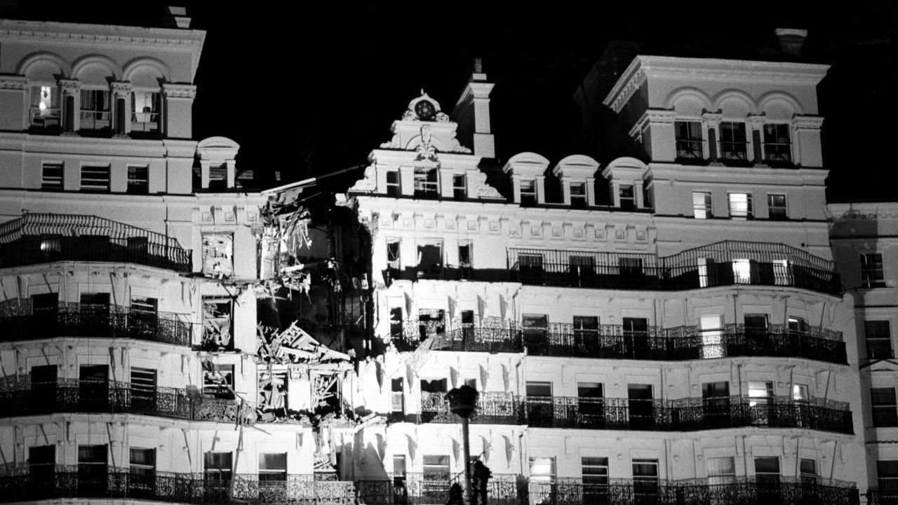The Grand Hotel in Brighton, after a bomb attack by the IRA, October 12, 1984. UK Prime Minister Margaret Thatcher and other politicians were staying at the hotel during the Conservative Party conference, but most were unharmed. 