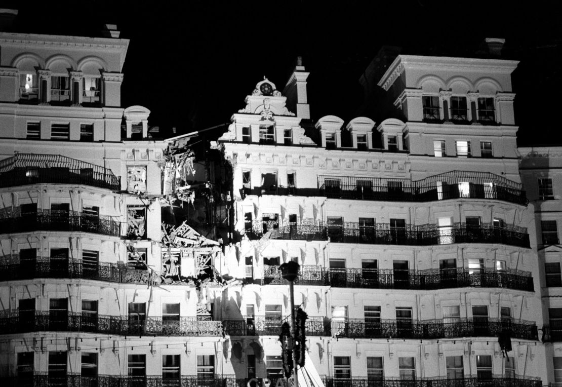 The Grand Hotel in Brighton, after a bomb attack by the IRA, October 12, 1984. UK Prime Minister Margaret Thatcher and other politicians were staying at the hotel during the Conservative Party conference, but most were unharmed. 