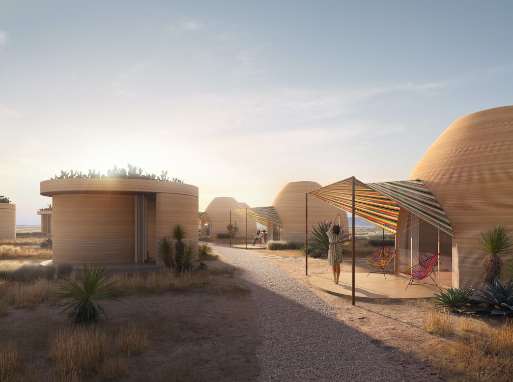 ICON is teaming up with frequent collaborator BIG (Bjarke Ingels Group) and hotelier Liz Lambert for a 3D-printed hotel in Marfa, Texas. Concept imagery for El Cosmico was released in March. The 60-acre site will feature a spa, pool, communal facilities and hospitality spaces, as well as guest rooms.