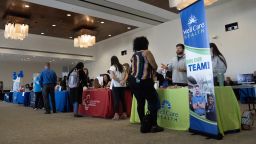 Attendees at a healthcare career fair at Cape Fear Community College in Wilmington, North Carolina, on Wednesday, Feb. 28, 2023. 
