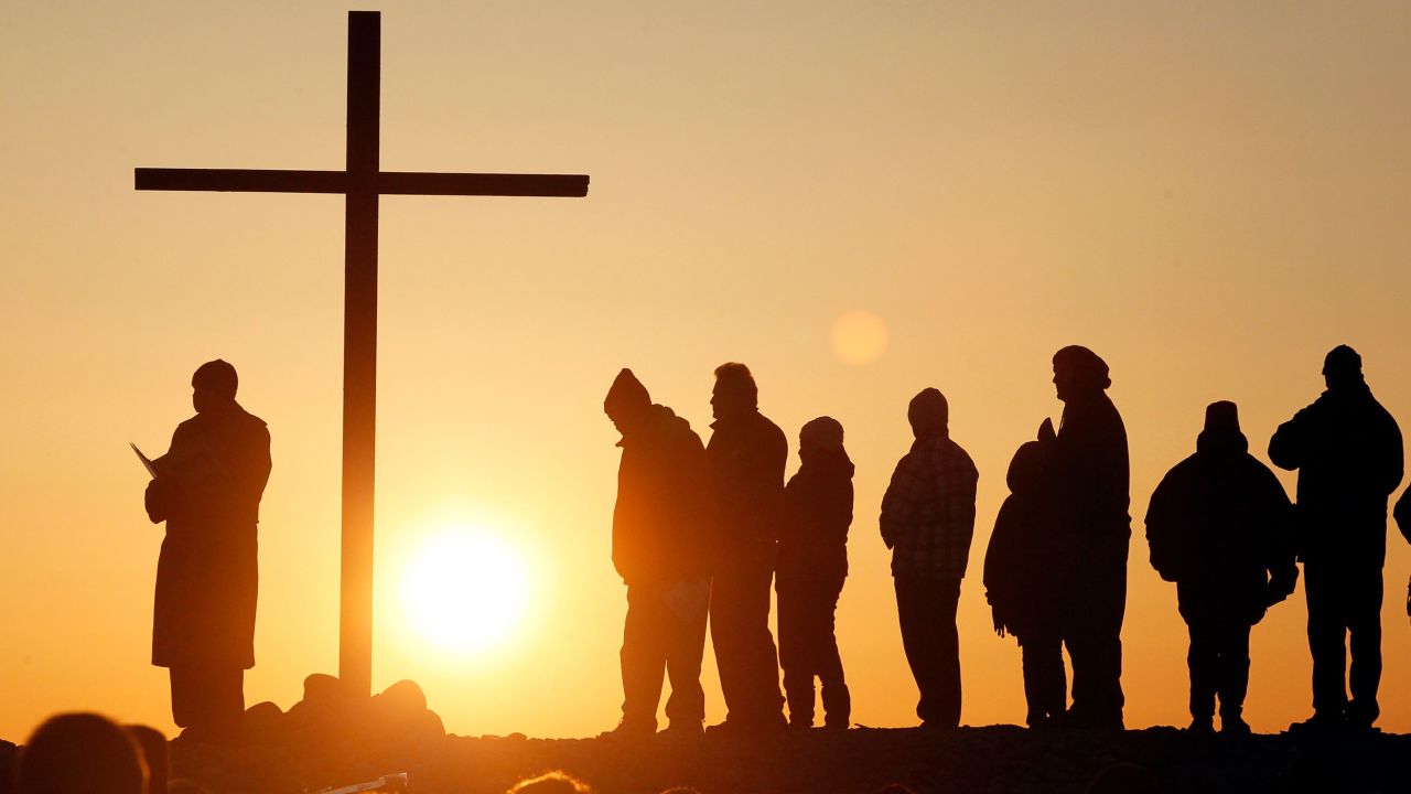 People worship at an Easter sunrise service in Scituate, Massachusetts, in March 2013.  