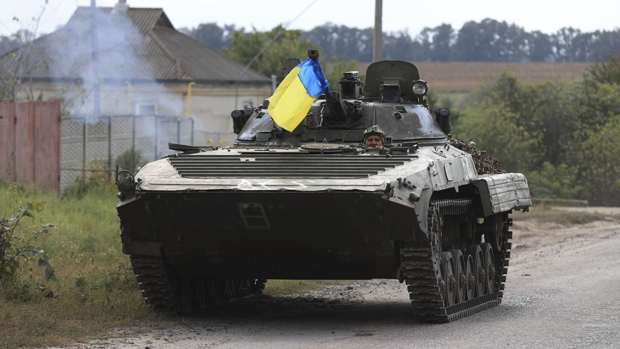 A Ukrainian army tank advances to the fronts in the northeastern areas of Kharkiv last September.