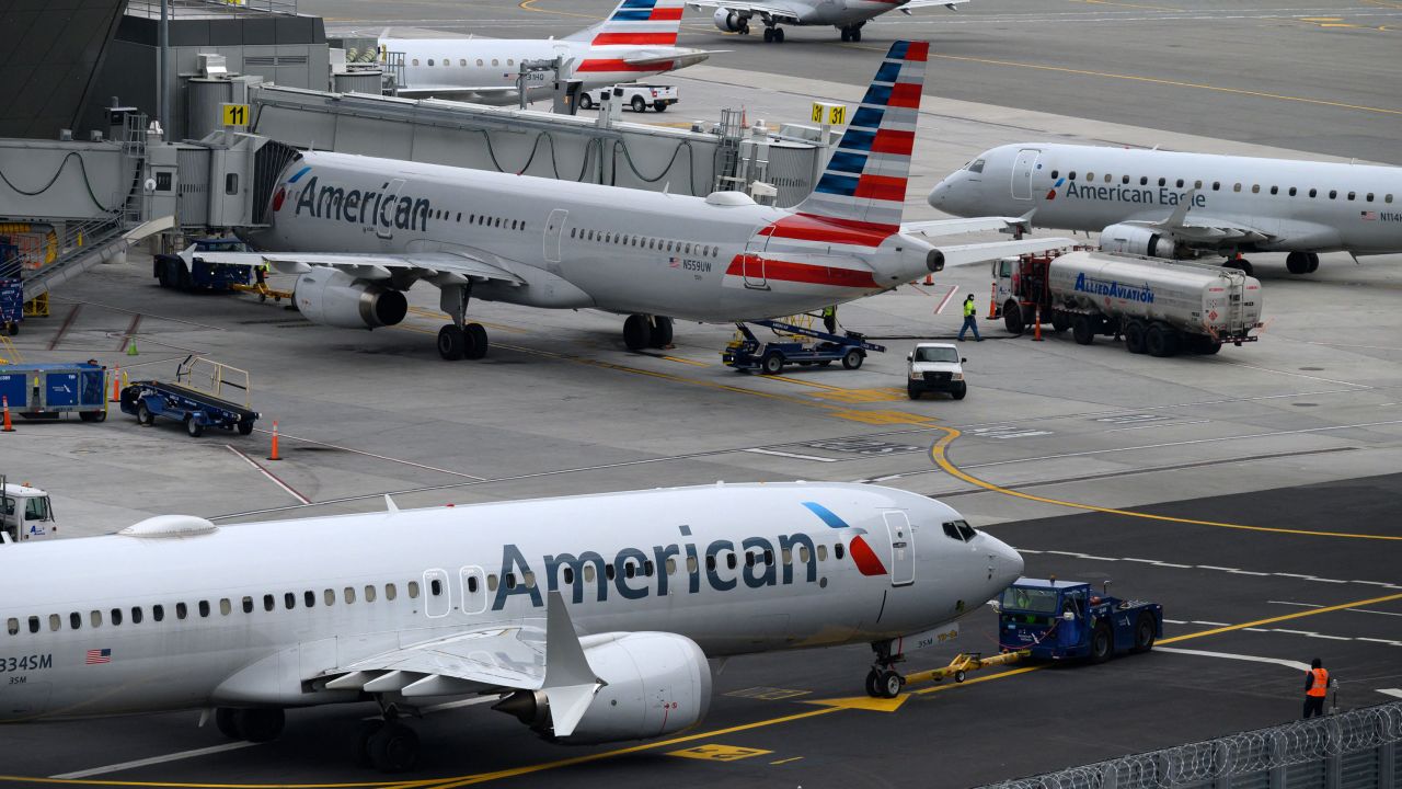 American Airlines airplanes sit on the tarmac at LaGuardia airport in New York on January 11.