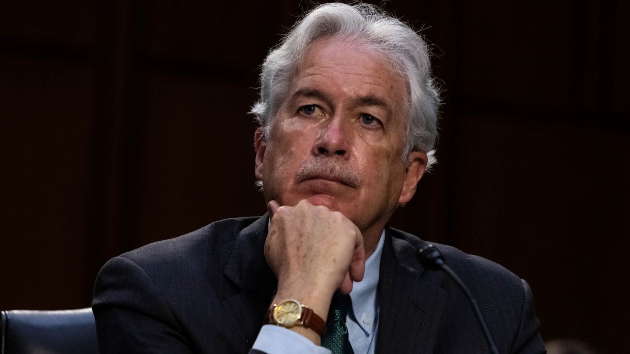 CIA Director William Burns looks on during a Senate Select Committee on Intelligence hearing about worldwide threats on April 14, 2021.