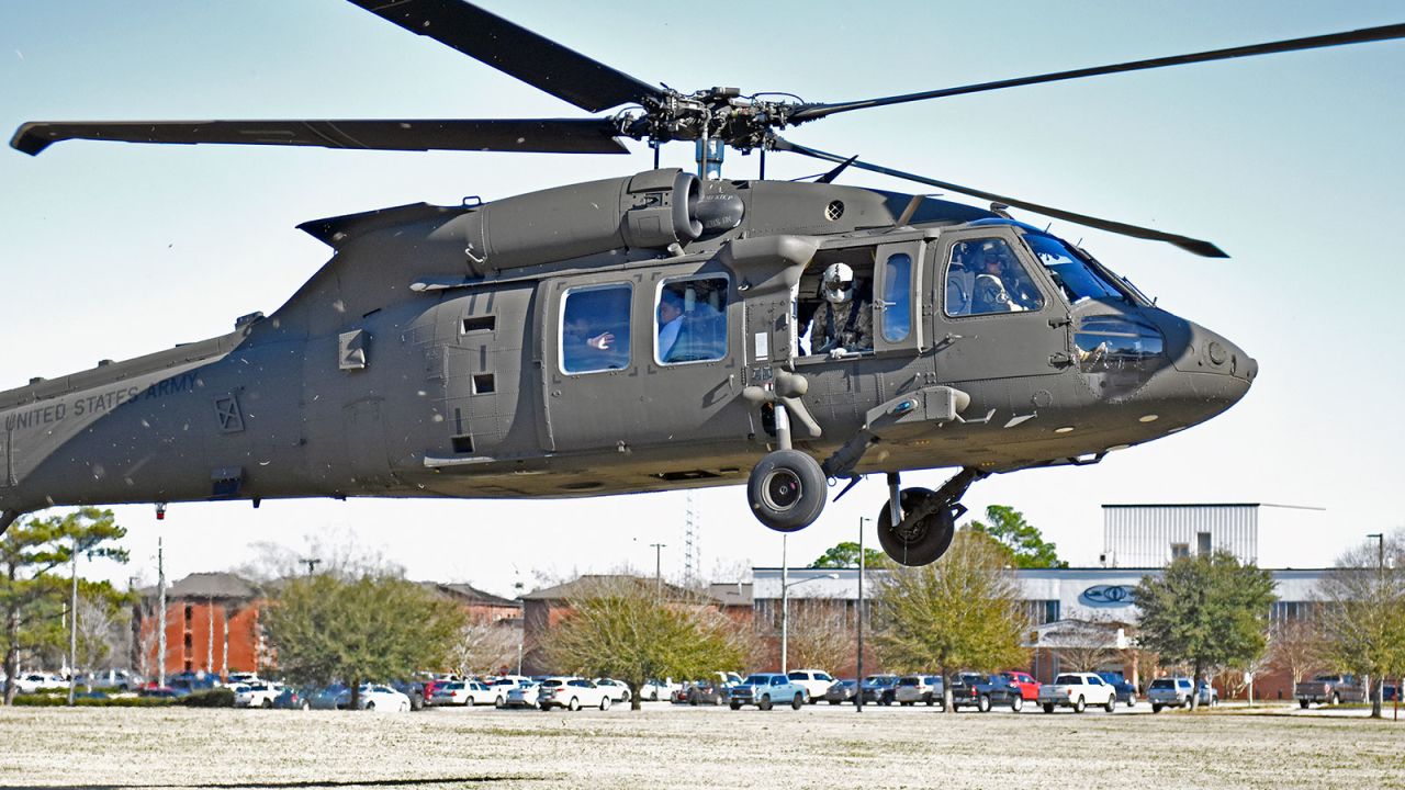 A UH-60 Black Hawk helicopter flies at Fort Rucker, home to Army aviation.