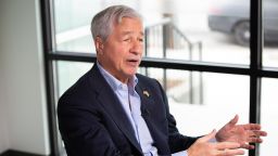 JPMorgan Chase CEO Jamie Dimon speaks during an interview with CNN's Poppy Harlow in Atlanta, Georgia, on April 6, 2023. 