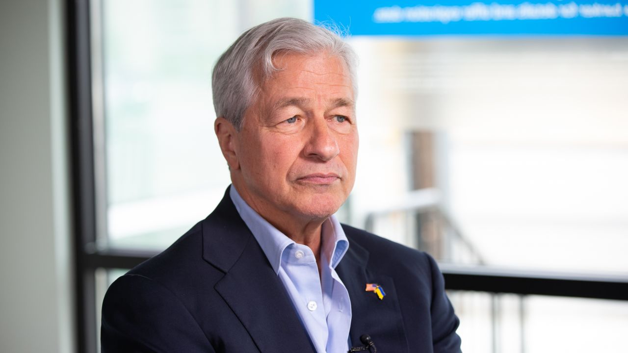 JPMorgan Chase CEO Jamie Dimon speaks during an interview with CNN's Poppy Harlow in Atlanta, Georgia, on April 6, 2023.