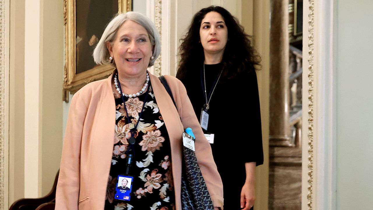 Anita Dunn, at left, senior advisor to President Joe Biden who is part of the team working on Biden's reelection strategy, is seen the US Capitol on July 22, 2021 in Washington, DC.