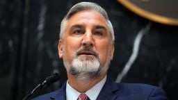 Indiana Gov. Eric Holcomb delivers his State of the State address to a joint session of the legislature at the Statehouse, Tuesday, Jan. 10, 2023, in Indianapolis.