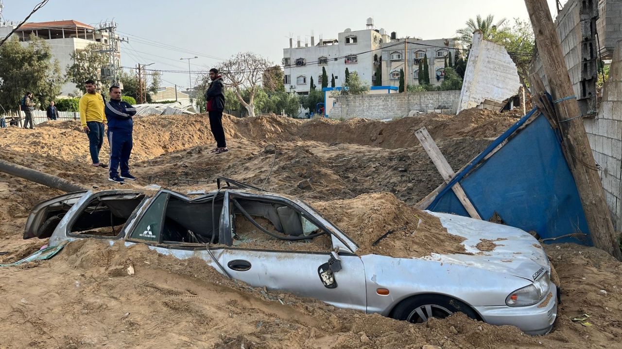 The aftermath of Israeli airstrikes on Salah al-Din Road in Gaza on April 6.