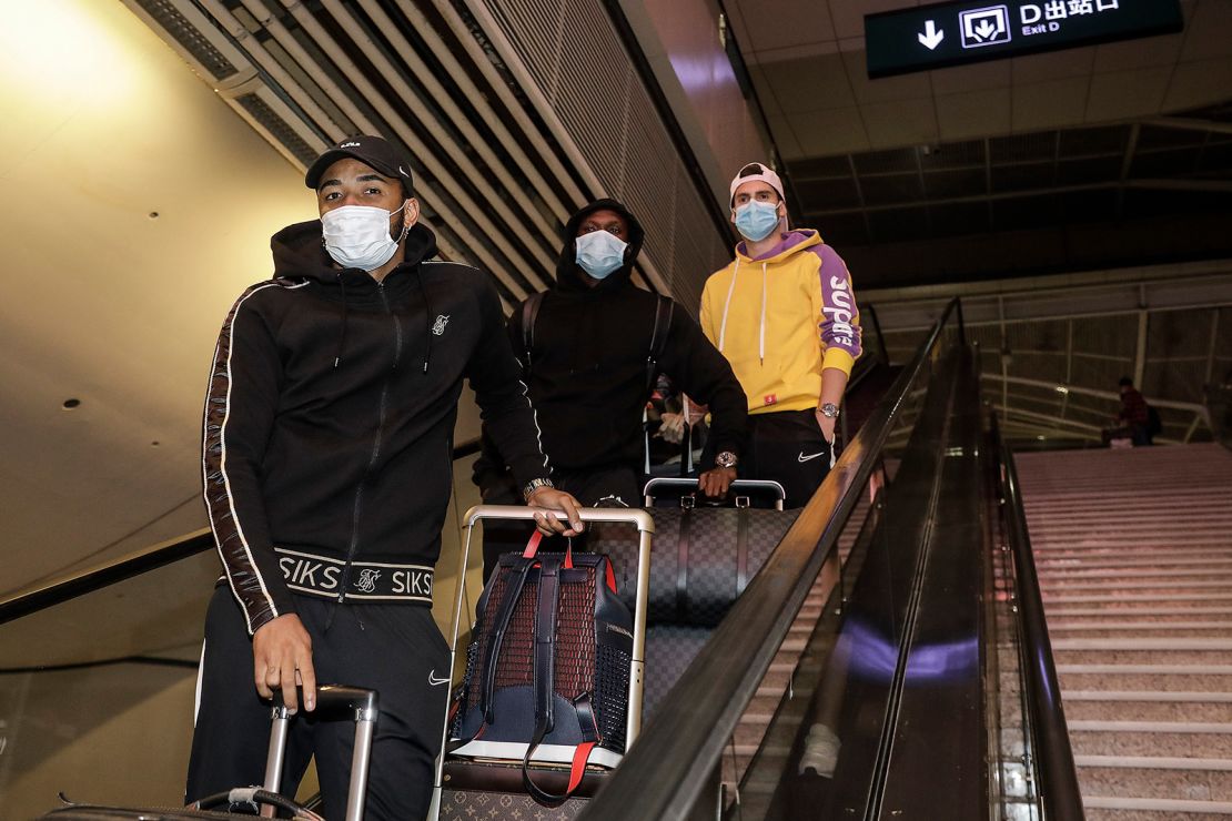 Players of the Wuhan Zall football team arrive at Wuhan railway station on April 18, 2020 in Hubei, China. 