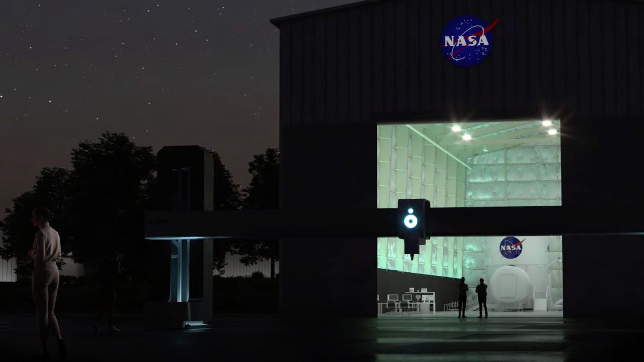 The hanger at the Johnson Space Center in Houston, Texas, pictured during the construction of the CHAPEA base in 2021.