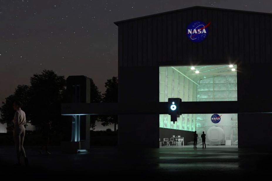 The structure for the base was built in a hangar at the Johnson Space Center in approximately a month by ICON's robotic printer Vulcan.