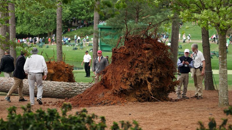 Trees fall as The Masters suspend play due to bad weather | CNN
