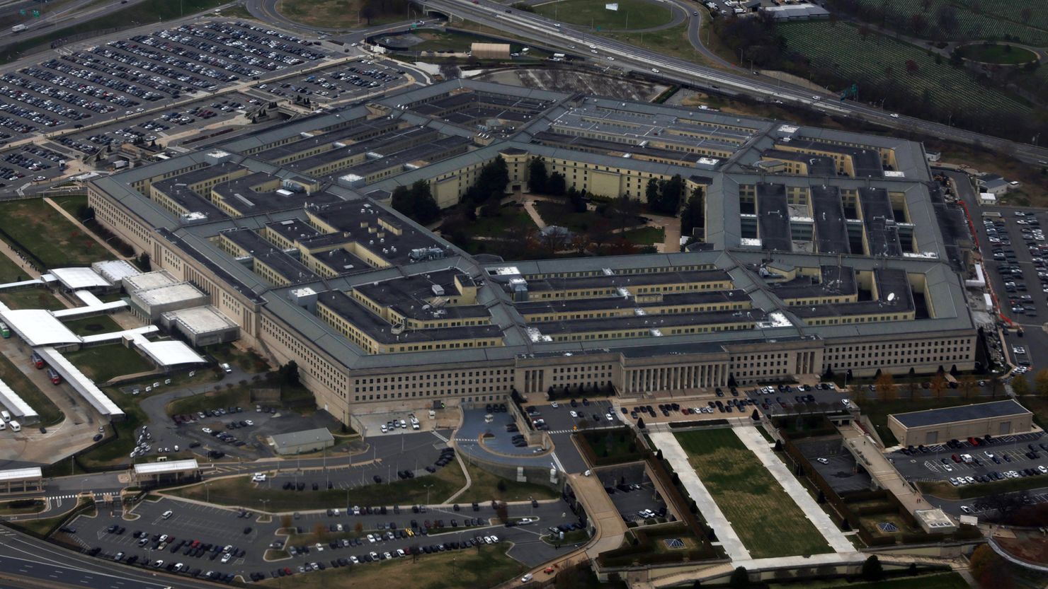 The Pentagon is seen from a flight taking off from Ronald Reagan Washington National Airport in Arlington, Virginia, on November 29, 2022.