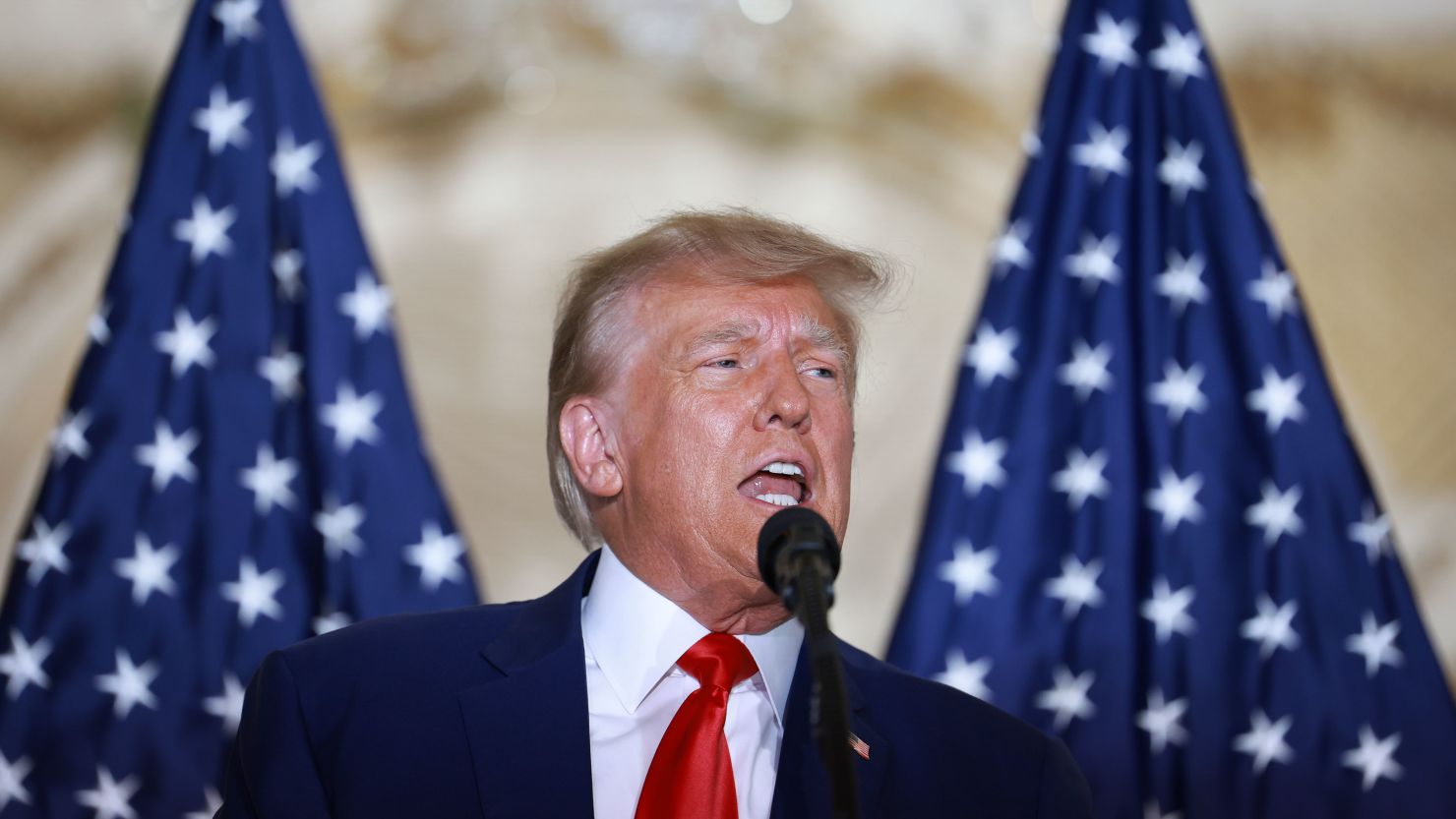 Former US President Donald Trump speaks during an event at the Mar-a-Lago Club April 4, 2023, in West Palm Beach, Florida. 